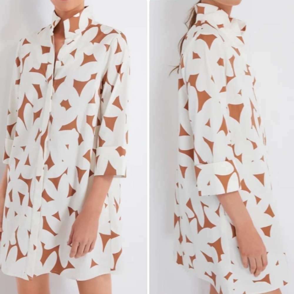 Tuckernuck Cream And Brown Patterned Button-Up Dr… - image 1